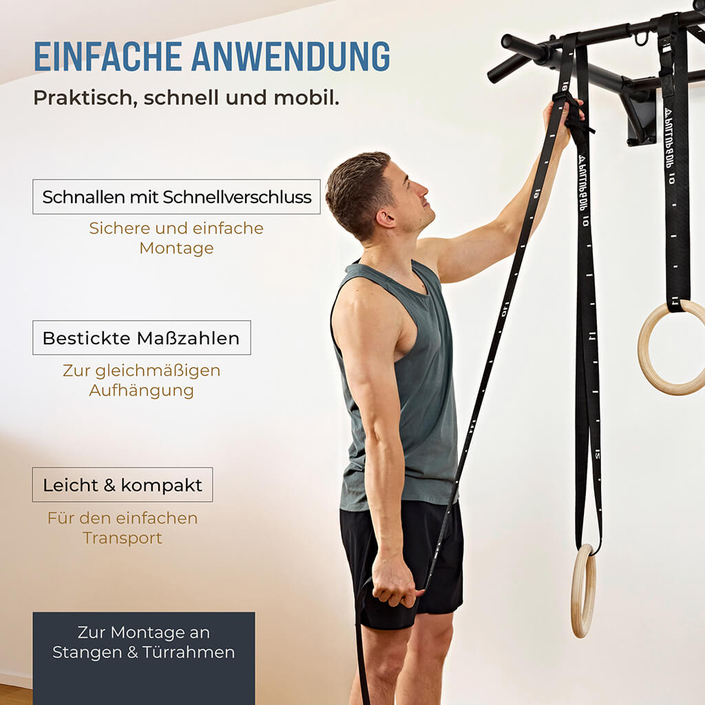 Wooden Gymnastic Rings - Includes Buckle Straps, Door Anchor and Bag