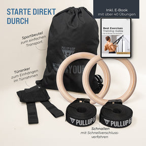 Wooden Pull-up Bar & Gymnastic Rings Set