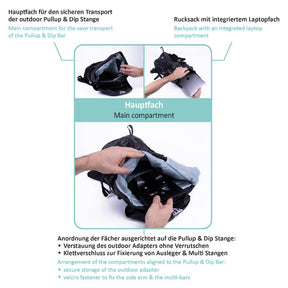 Sports Backpack 35L for Accessories and Pullup & Dip Bar