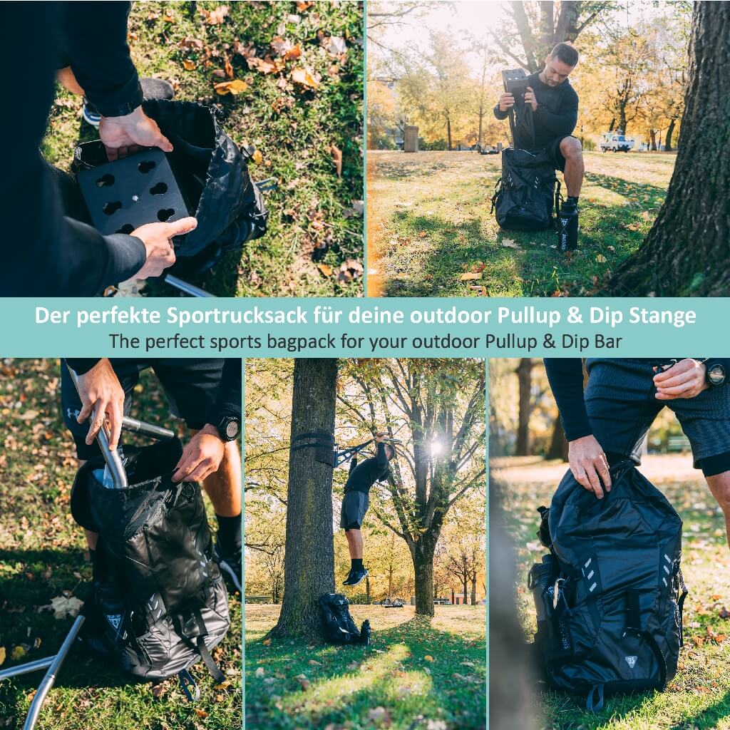 Sports Backpack 35L for Accessories and Pullup & Dip Bar